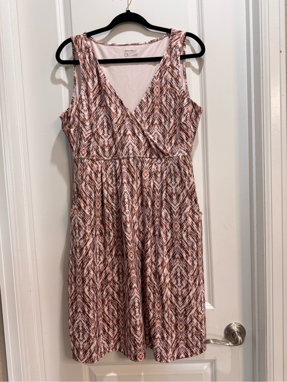 Eddie Bauer Purple/pink Print Dress Large Faux Wrap Empire Waist Length 40”